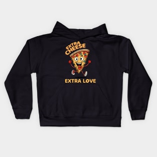 Animated Pizza Slice with Text Extra Cheese... Extra Love Kids Hoodie